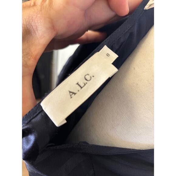 A.L.C Black Stripe Half Sleeve V-Neck Long Special Occasion Dress Sz 8 - Picture 4 of 4